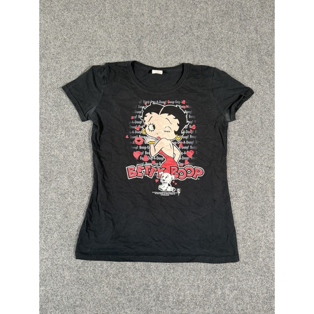Vintage Betty Boop Classic Kiss Shirt Womens Small Black Graphic Tee Y2K